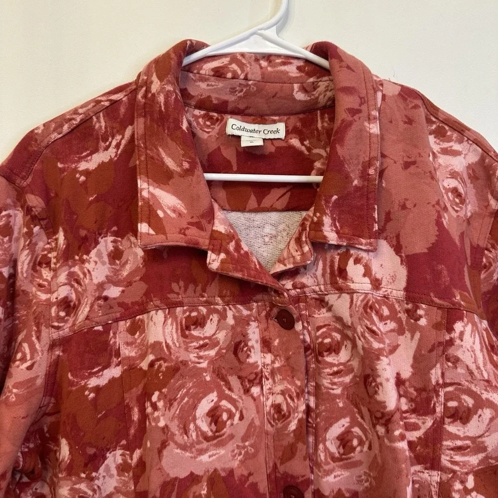 Womens Coldwater Creek 100% Cotton Light Dressy Jacket‎ Rose Pink Pink Button XL
